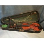 A coffin cased Maidstone violin & bow by Murdoch Murdoch & Co, the instrument ripe for