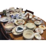 Miscellaneous ceramics including a blue & white part dinner set, bowls, a Bells whiskey jar, a