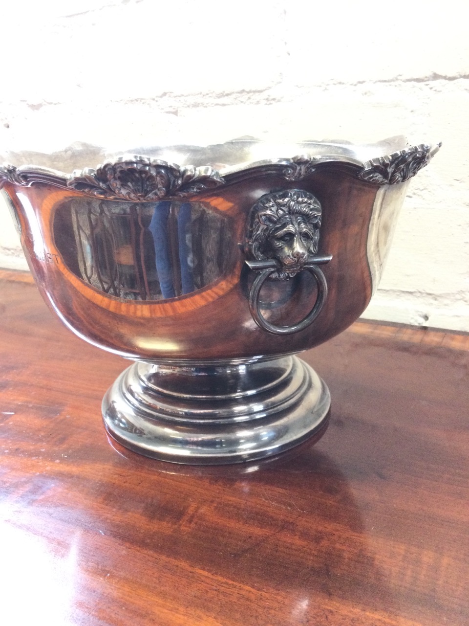 A large silver plated racing trophy bowl presented by Air Chief Marshall Sir Leslie Hollinghurst, - Image 2 of 3