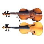 An Artia Excelsior violin; and another similar - both ripe for restoration. (22in) (2)
