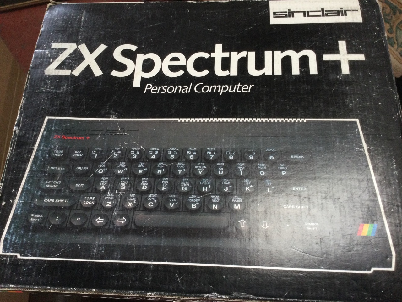 A boxed Sinclair ZX Spectrum+ personal computer.
