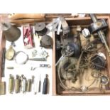 Miscellaneous collectors items including a wartime crystal radio set, trench lighters, an ebony