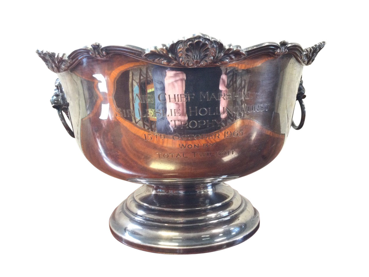 A large silver plated racing trophy bowl presented by Air Chief Marshall Sir Leslie Hollinghurst,