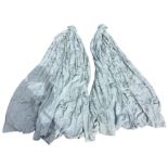 A pair of duck egg blue, lined, damask style curtains. (82in x 120in) (2)