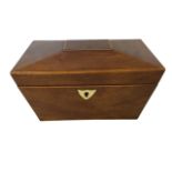 A nineteenth century mahogany tea caddy of tapering sarcophagus form inlaid with boxwood
