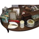 Miscellaneous collectors items including a burr walnut lidded box, a boxed Spong mixer, cloisonné, a