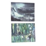 Mick Oxley, a pair of boxed canvas prints depicting sea shells and waves. (20in x 15.75in) (2)