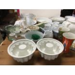 Miscellaneous ceramics including Worcester, Noritake, flan dishes, a marble lazy susan, jelly