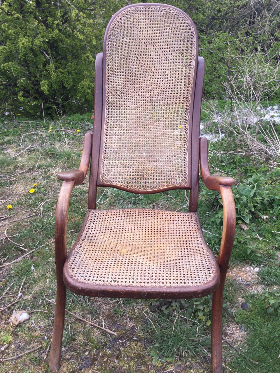 A C20th Thonet bentwood armchair, with rounded high back above shaped arms with armrests, raised - Image 2 of 3