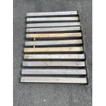 Eleven square pine posts with chamfered tops. (43in x 3.25in) (11)