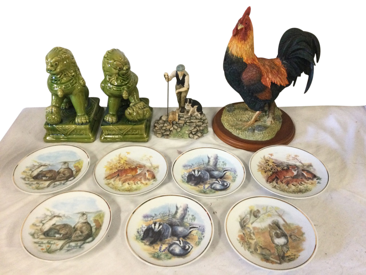 Two Border Fine Arts models - a cockerel and a 1987 Ayers shepherd Herriot group; a pair of