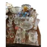 Miscellaneous glass including bowls, jugs, some cut, vases, drinking glasses, a rectangular tray,
