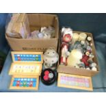 A box of candles, an electric wax melter, a hexagonal lantern, etc; and a box of childrens names