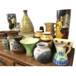 Miscellaneous vases and jugs including studio pottery, a pair of satsuma style vases, Jersey