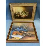 Victorian oil on canvas, still life with bowl of white flowers, unsigned, in gilt & gesso frame -