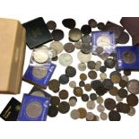 A collection of coins including crowns, old pennies, halfpences, sixpence, copper & silver, some