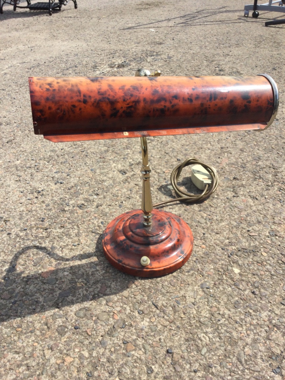 An art nouveau style tablelamp with pair of floral petal glass shades on ribbed supports above a - Image 2 of 3