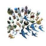 A collection of porcelain birds, horses, flying swallows, and other animals, etc., including Sylvac,