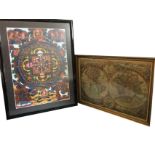 A contemporary Balanese thangka, oil on paper, mounted & framed; and a gilt framed C18th style