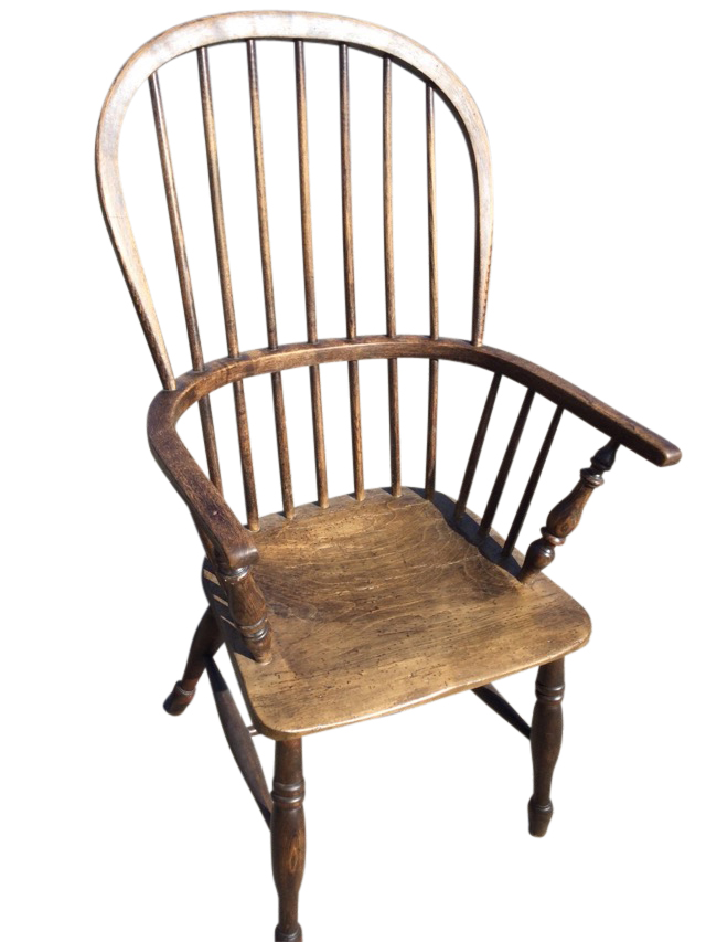 A nineteenth century oak & elm spindleback windsor chair, with arched back and bow arms above a