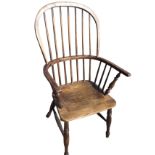 A nineteenth century oak & elm spindleback windsor chair, with arched back and bow arms above a