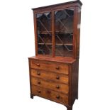 A nineteenth mahogany secretaire bookcase, with moulded cornice above astragal glazed doors