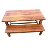 A contemporary craftsman made hardwood kitchen table & bench, the table with rectangular top on