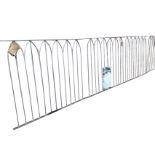Four rectangular unused sections of garden railing, with gothic shaped spindles to frames,