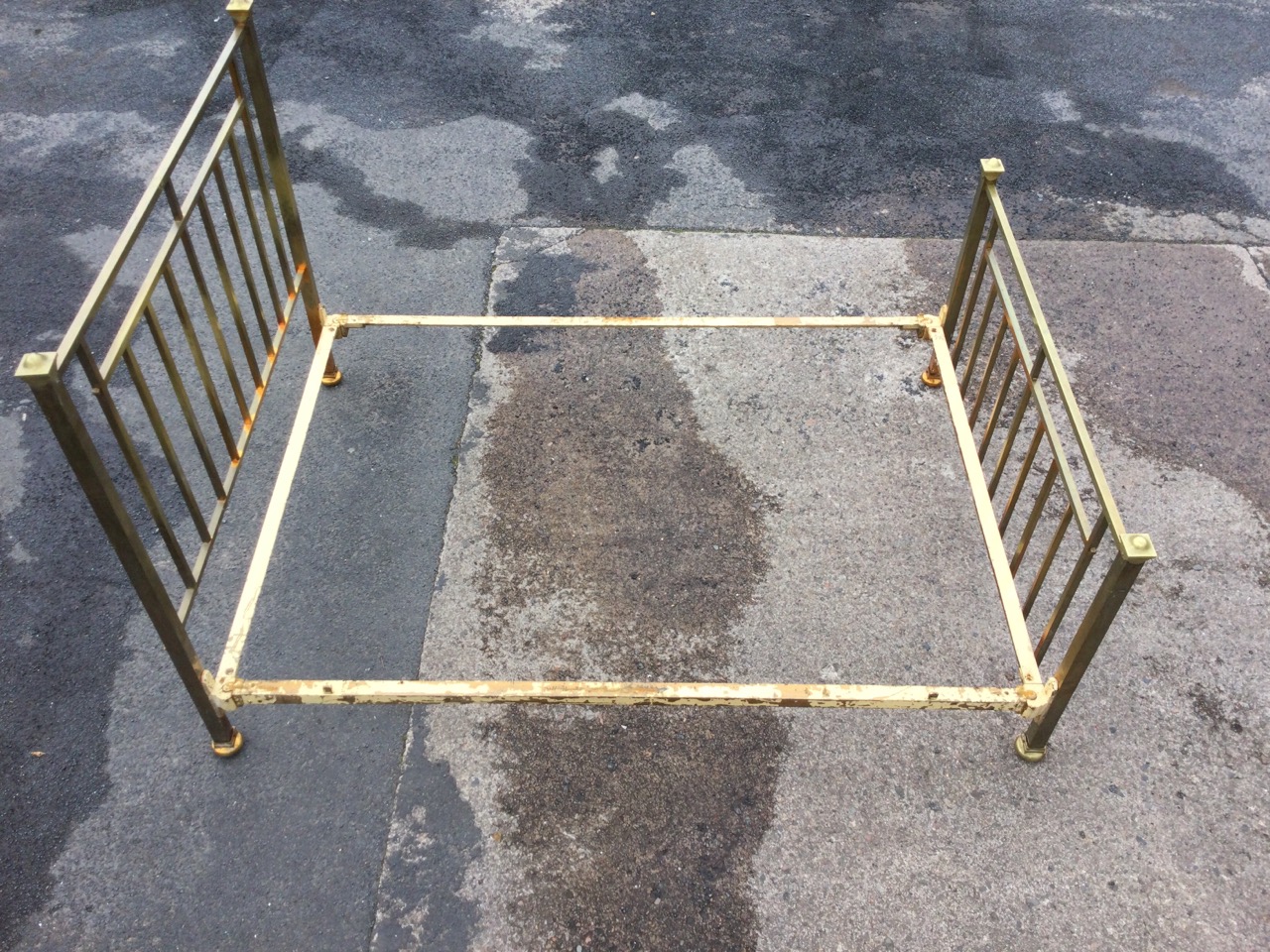 An Edwardian brass double bed having square cornerposts with moulded cappings, the headboard & - Image 2 of 3