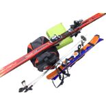 Miscellaneous skiing gear - a pair of red Fischer 190 carver skis with Salomon bindings, a pair of