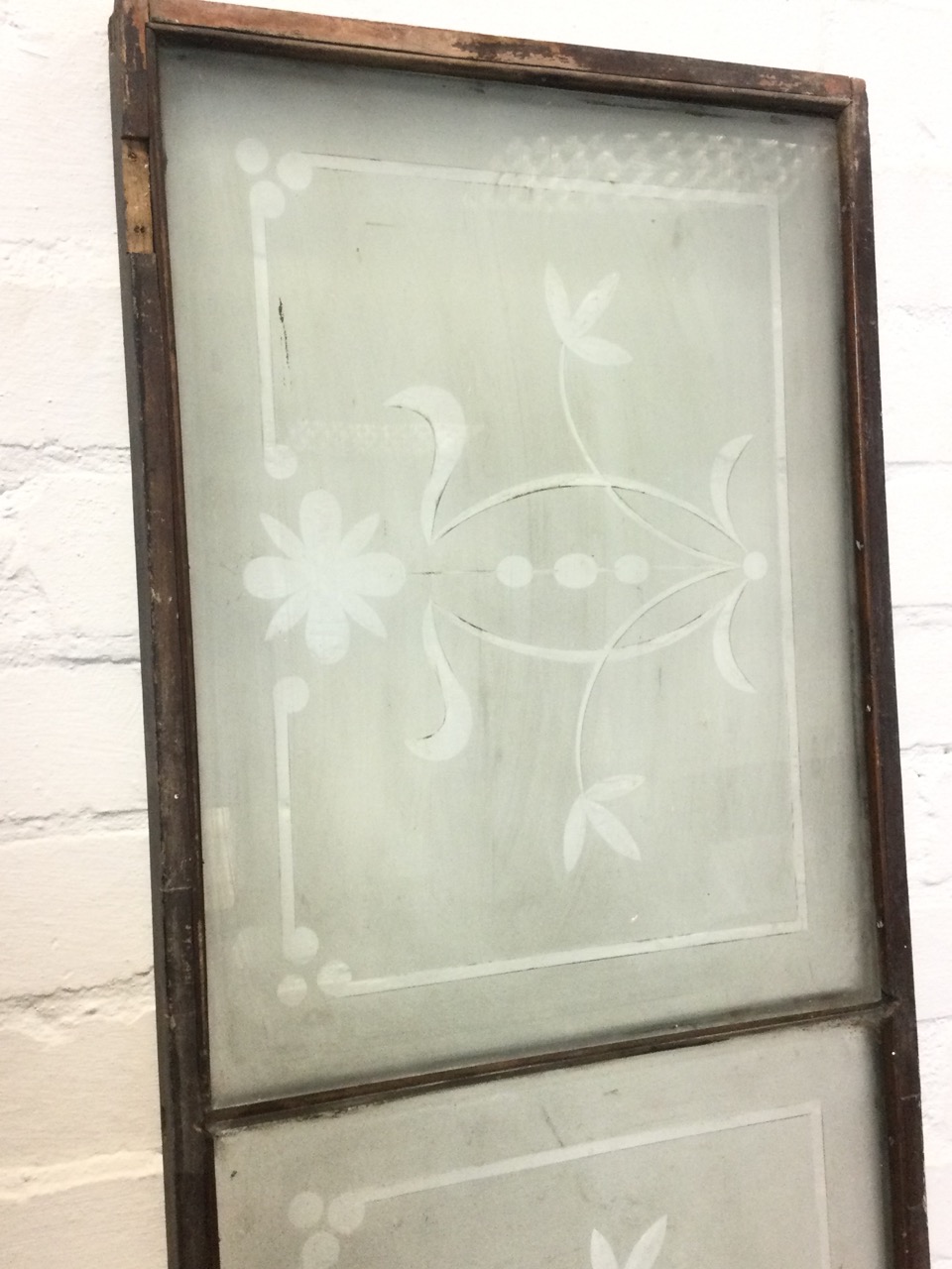 An Edwardian door with two acid etched and cut glass panels. (36in x 14.75in) - Image 2 of 3