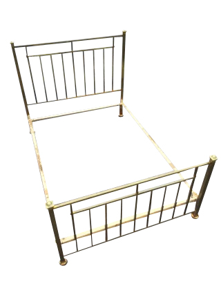 An Edwardian brass double bed having square cornerposts with moulded cappings, the headboard &