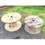 A 3ft pine cable drum suitable for a garden table – 37.25in x 23in; and another slightly smaller –