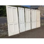 Five painted four-panel doors, with moulded panels both sides - various sizes 32in, 29.75in, 26.