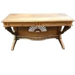 A French walnut hall table, the rectangular moulded top above a pair of panelled frieze drawers,