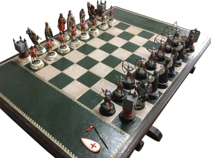 A limited edition Tower of London chess set & table, the pieces based on historical figures -