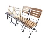 A pair of metal framed folding garden chairs with slatted backs & seats; and two other wood