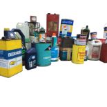 A large quantity of used cans - paint, oil, thinners, sealants, cleaning materials, coatings, some