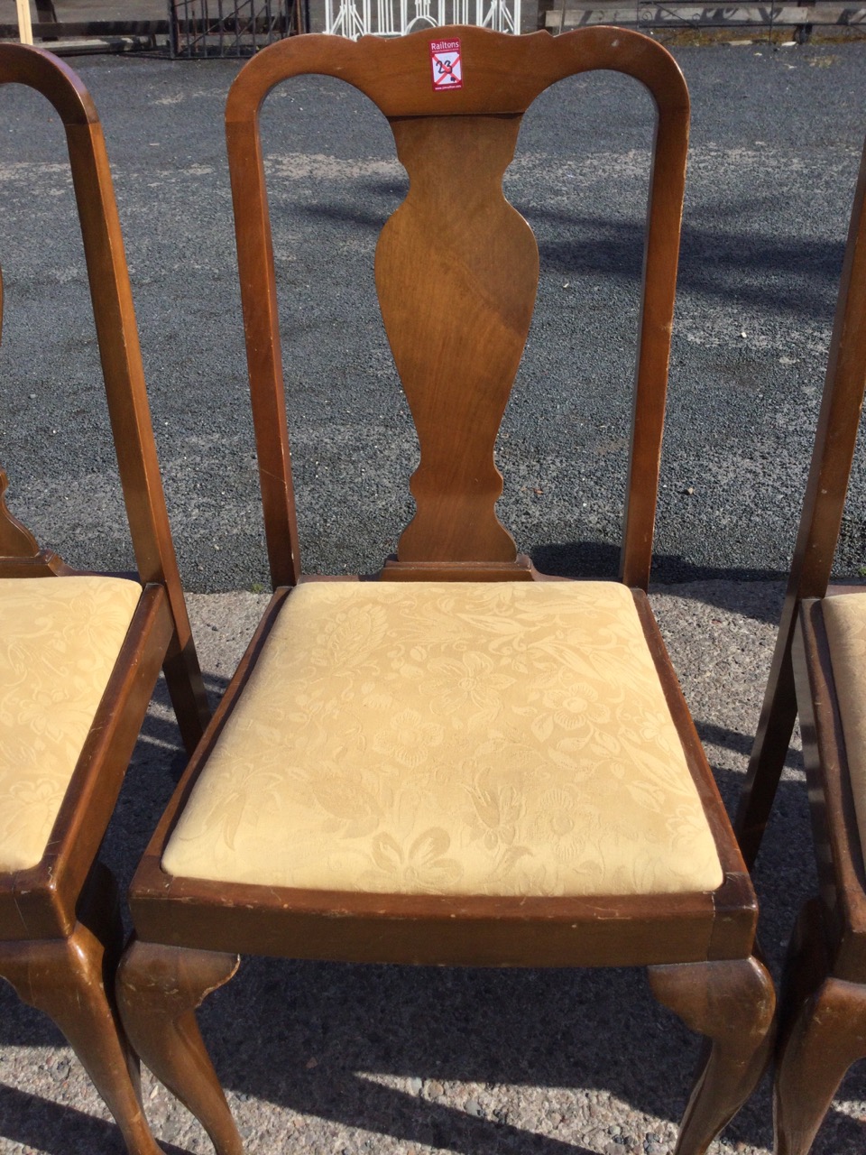 A set of four Queen Anne style walnut dining chairs with vase shaped splats above drop-in - Image 3 of 3