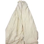 A pair of lined and interlined cream satin style curtains ribbed with diamond pattern cords. (112in)