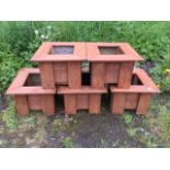 Five stained pine square plant boxes with flat rims - unused. (18in x 19.75in x 12.25in) (5)