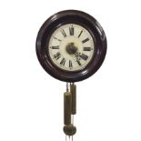 A Victorian postmans alarm clock, the enamelled dial with roman chapters in stained moulded frame,