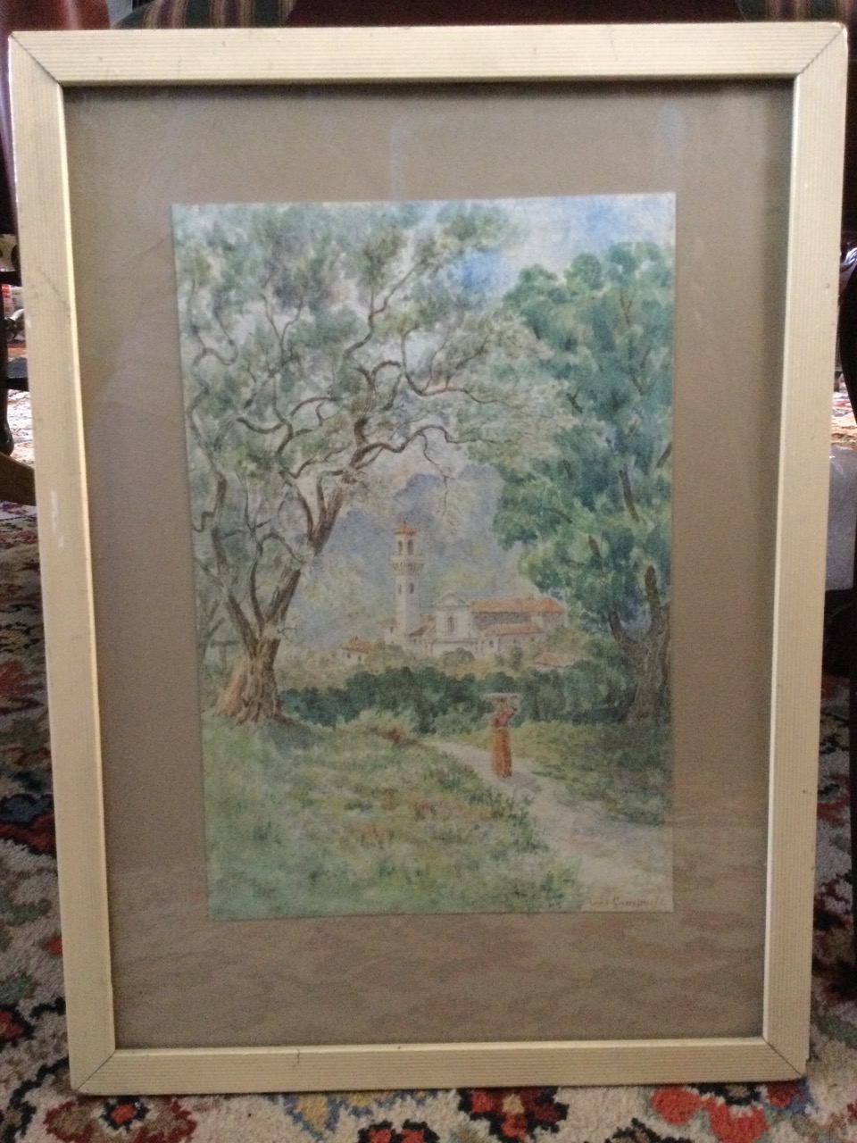 CN Campbell, watercolour, landscape with figure on path, signed, laid down & framed. (7.5in x 11. - Image 2 of 3