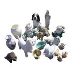 Miscellaneous ornaments including gnomes, vases, a tortoise, ducks, a Chinese stoneware figure, a