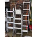 Three sets of aluminium stepladders - extending, folding & plain with ribbed treads. (3)