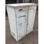 A Victorian painted panelled door pine cupboard, the doors enclosing shelves, with rectangular