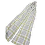 A pair of lined tweed type tartan curtains in pale blue, olive green & grey. (113in) (2)