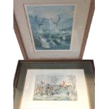 A framed hunting print after Alken titled Getting Over; and a numbered limited edition print