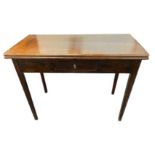A late nineteenth century Georgian style turn-over-top mahogany tea table, the plain rectangular