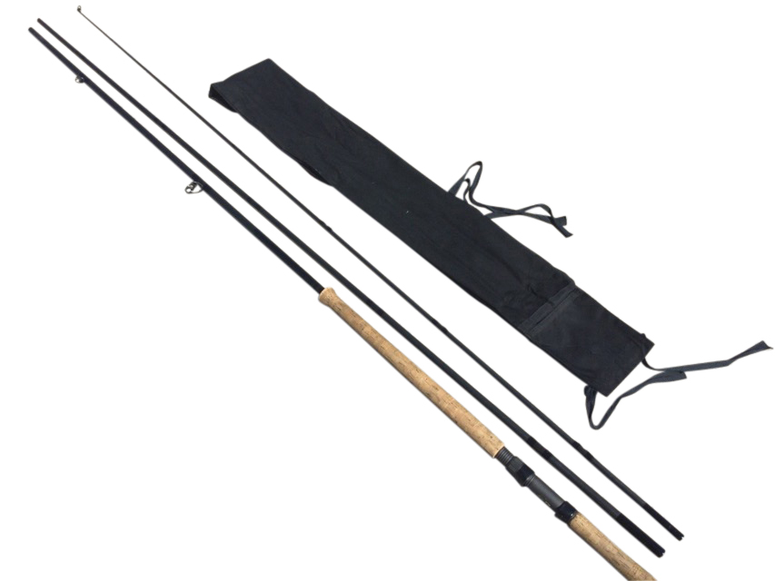 A Bruce & Walker carbon fibre Merlin 15ft three-piece salmon fly rod, with sleeve.